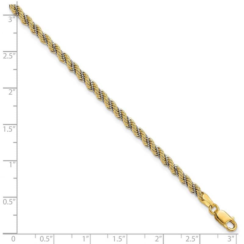 Curata 14k Two tone Gold Polished Textured Rope Bracelet 7.5 Inch