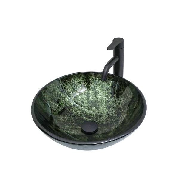 slide 2 of 30, Artistic Tempered Glass Vessel Bathroom Sink with Faucet and Pop-up Drain Green
