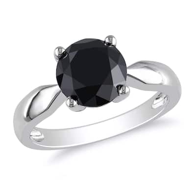 Miadora 3ct TW Black Diamond Solitaire Engagement Ring in 10k White Gold