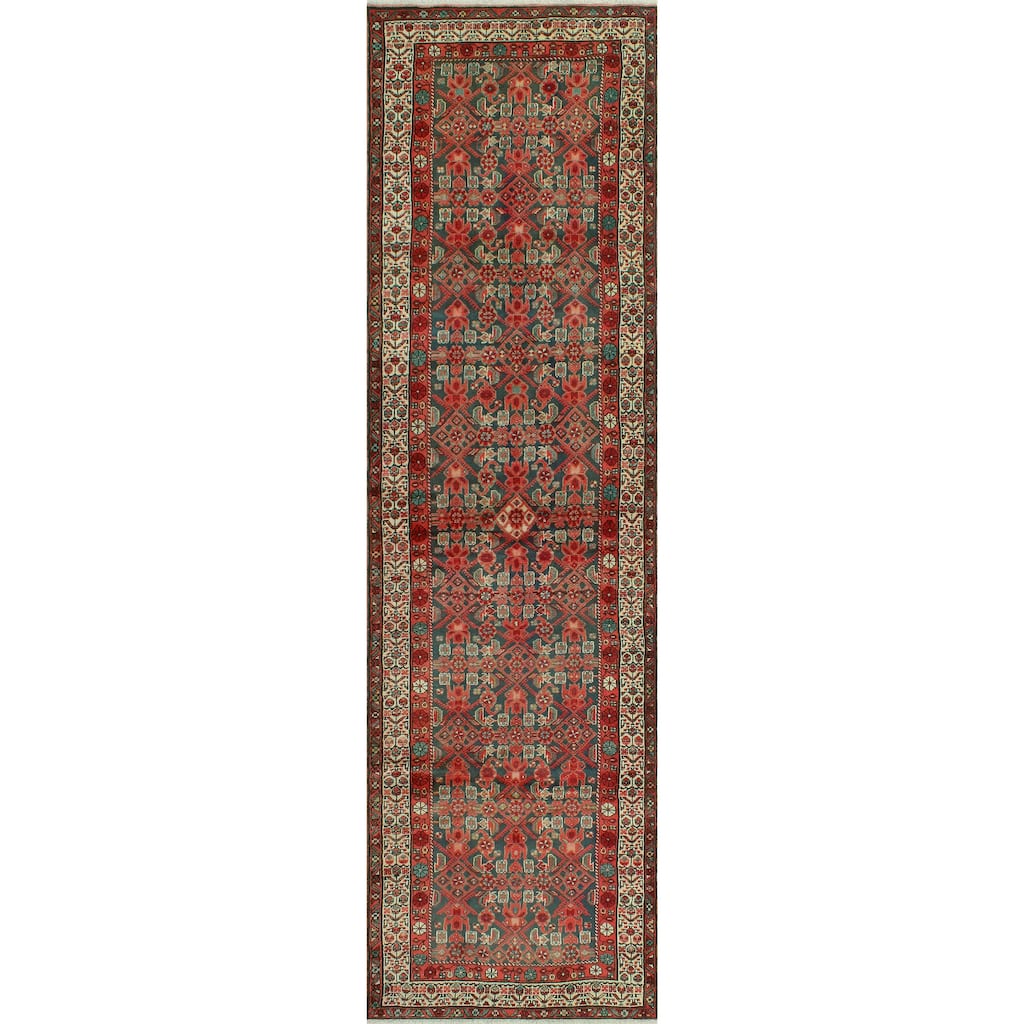 Fine Vintage Distressed Alecia Navy/Red Runner - 3'8" x 12'9"