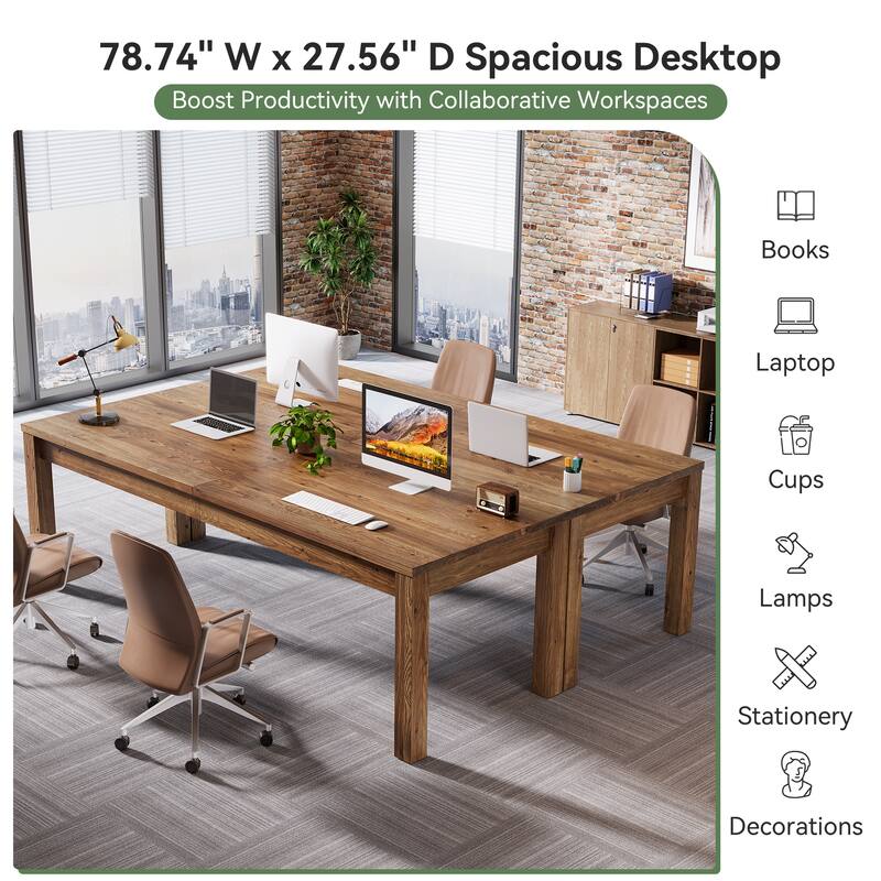 78.7 Inches Extra Long Solid Wood Desk, 2-Person Desk, Double Computer Table for Home Office