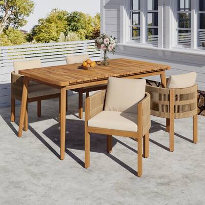 Christopher Knight Home - Alder Acacia Outdoor 5 Piece Dining Set with Removable Cushions and Slatted Tabletop