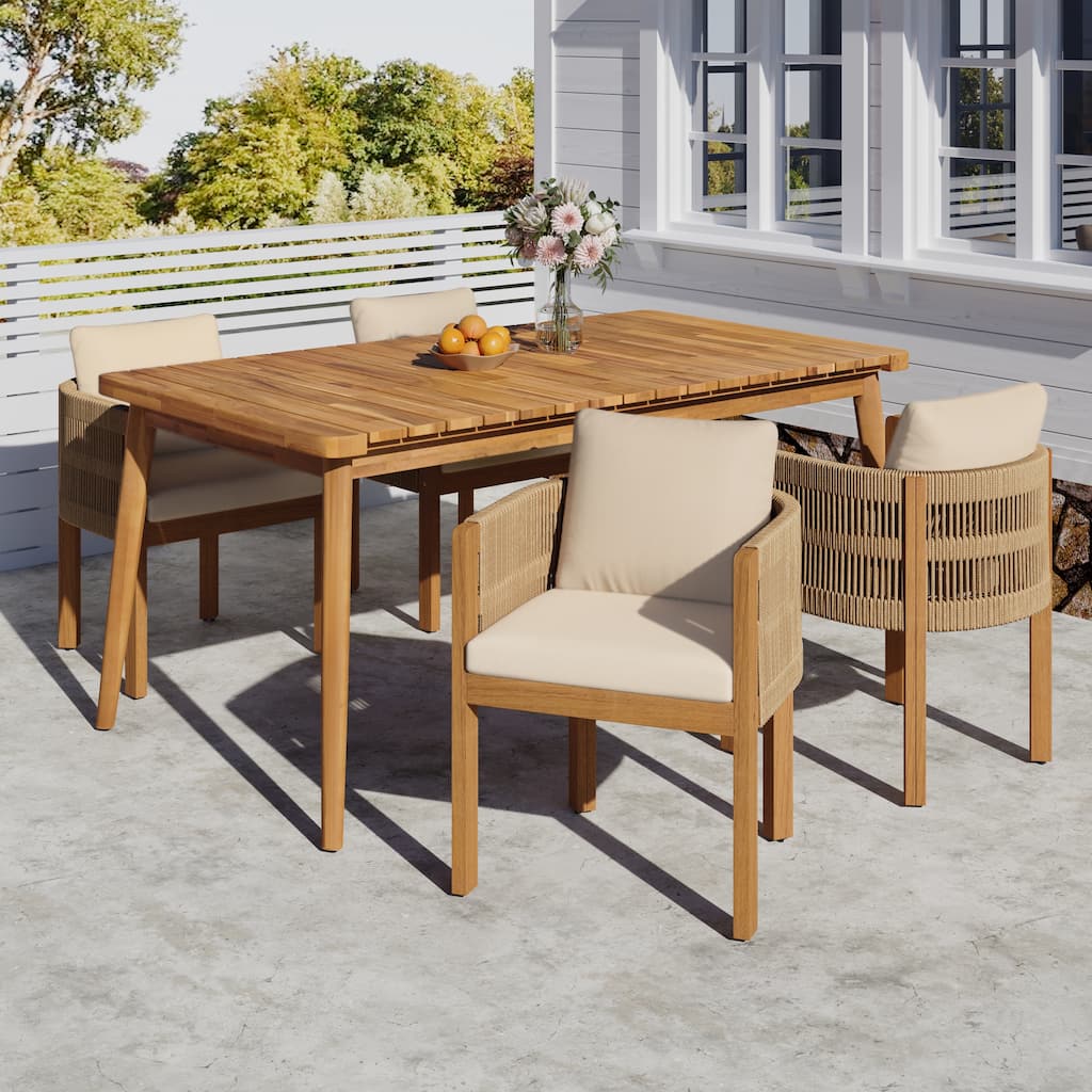 Christopher Knight Home - Alder Acacia Outdoor 5 Piece Dining Set with Removable Cushions and Slatted Tabletop