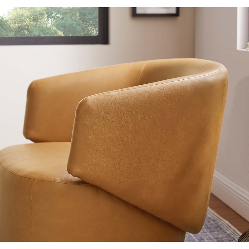 Zupnick Modern Tan Leather Upholstered Swivel Accent Chair