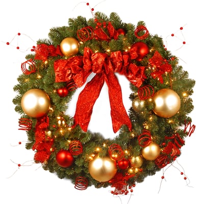 National Tree Company 3 ft. Decorative Collection Cozy Christmas Wreath with 100 Clear Lights - 3 ft