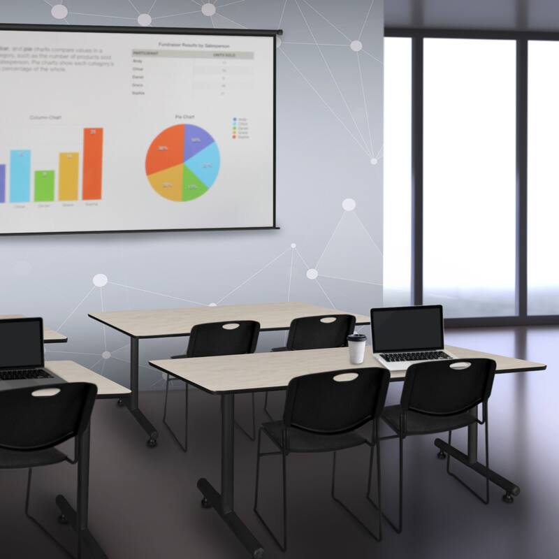 66" x 24" Training Table- Maple & 2 Stack Chairs- Black - 66" x 24"