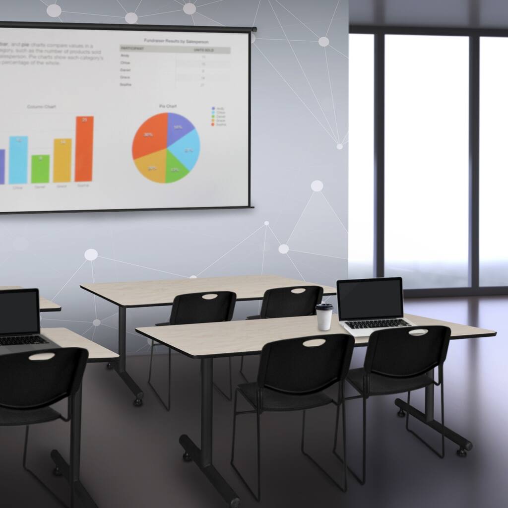 66" x 30" Training Table- Maple and 2 Stack Chairs- Black - 66" x 30"