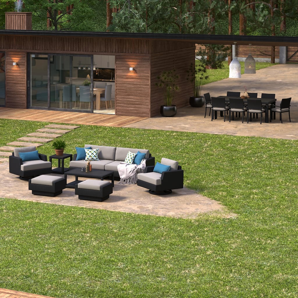 Portofino Comfort 17 Piece Sunbrella Outdoor Motion Wood Estate Set