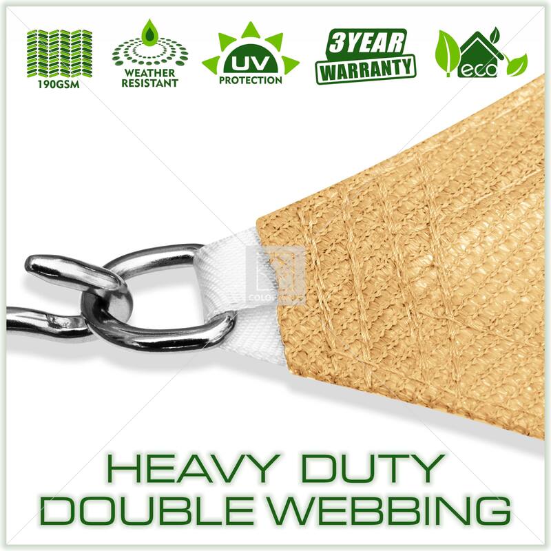 ColourTreeUSA Rectangle Sun Shade Sail with Hardware Kit + Cable Ropes HDPE Mesh Fabric Screen Canopy UV Block 190 GSM