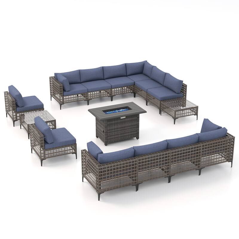12 - Person Outdoor Sectional Seating Group with Fire Pit