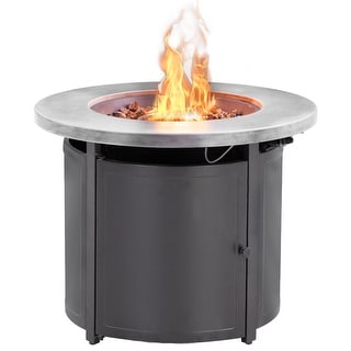 Round Gas Fire Pit Table with Fire Stocks for Patio, Outdoor Propane ...