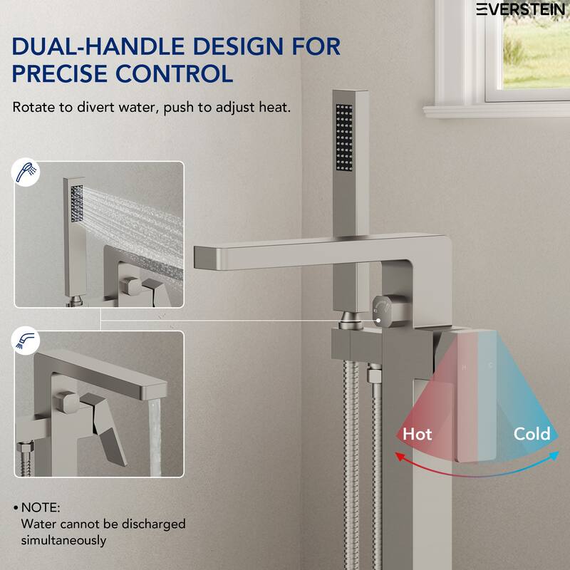 Floor Mount Freestanding Tub Filler with Handshower,Single Handle Bathtub Faucet