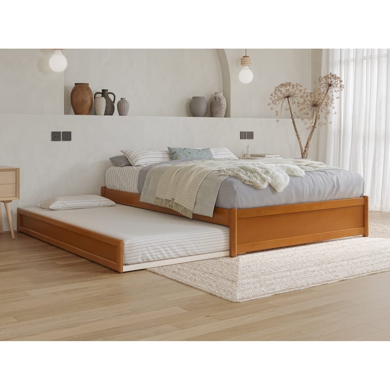 Barcelona Panel Platform Bed with Twin Trundle - Light Toffee - Full