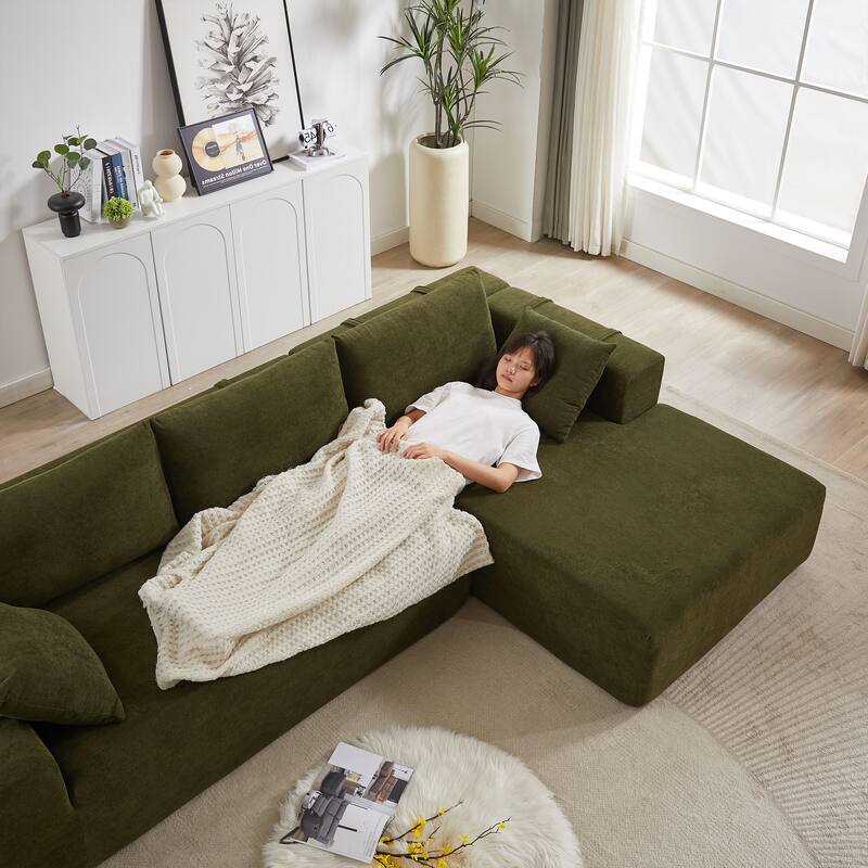 Free Combination Chenille Upholstered L-shaped Sectional Sofa with Loveseat and Single Chaise Living Room Couch Set with Pillows