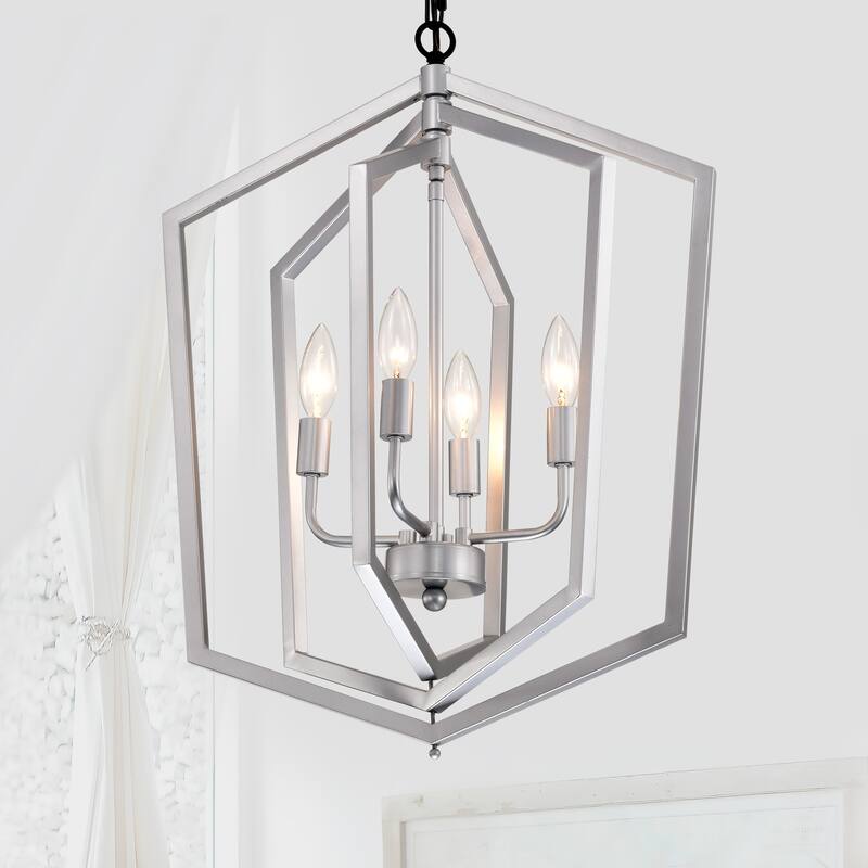 Anmytek 4-Light Farmhouse Cage Chandelier Black Silver Adjustable Height E12 Bulbs Not Included