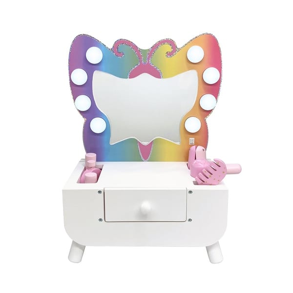 slide 2 of 7, Teamson Kids Colorful Butterfly-Shaped Tabletop Vanity with Illuminated Mirror Multi