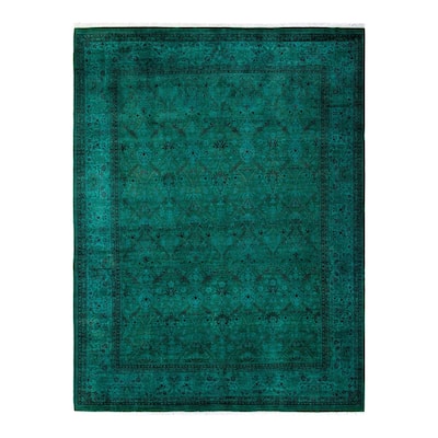 Overton Hand Knotted Wool Vintage Inspired Modern Contemporary Overdyed Green Area Rug - 8' 1" x 10' 7"
