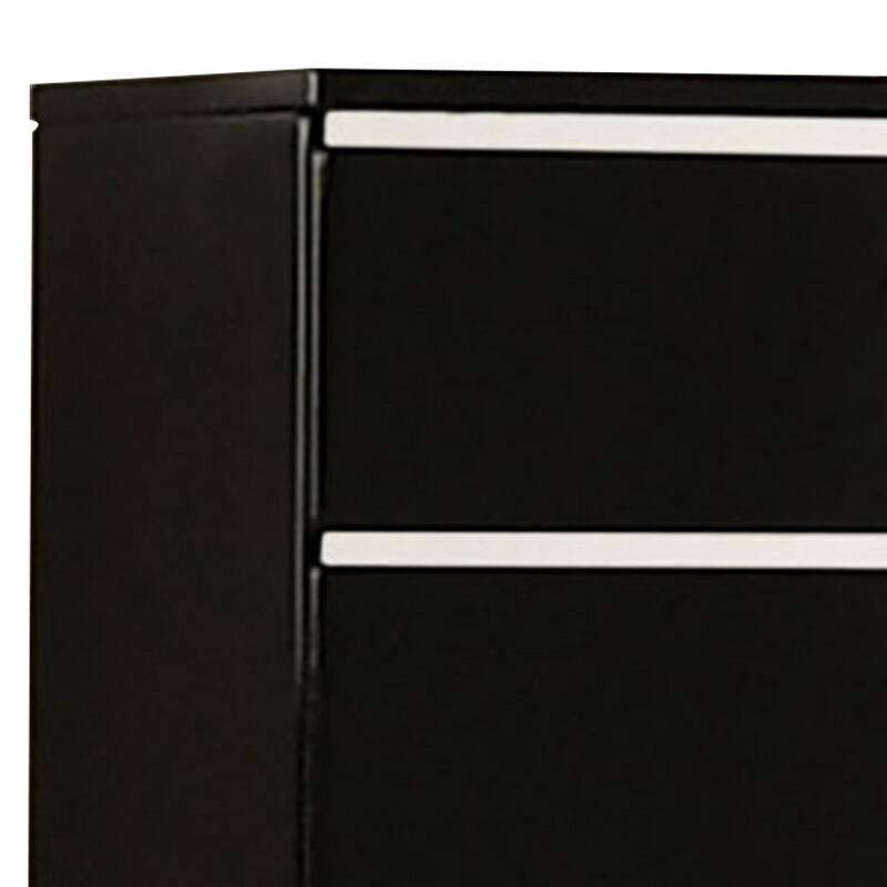 High Gloss Lacquer Coated 5 Drawer Chest with Bracket Feet,Black and Chrome