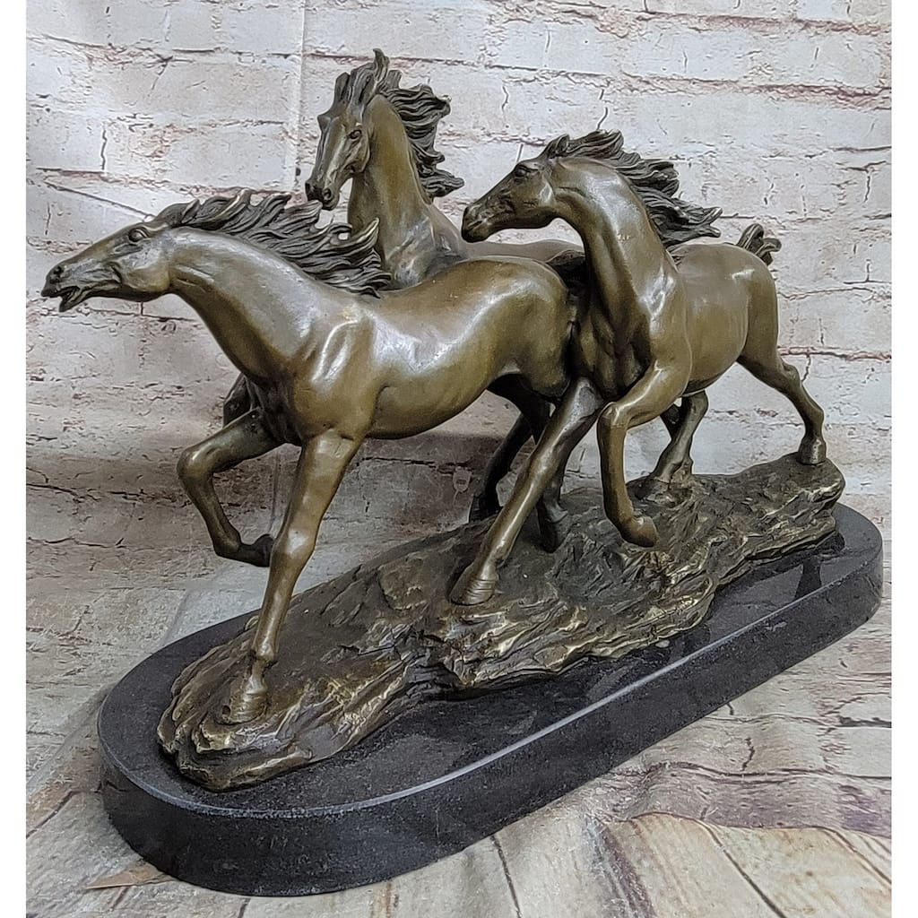 Bronze Marble Statue Wild Horse Galloping Mustang Ranch Hot Cast Marble Figurine