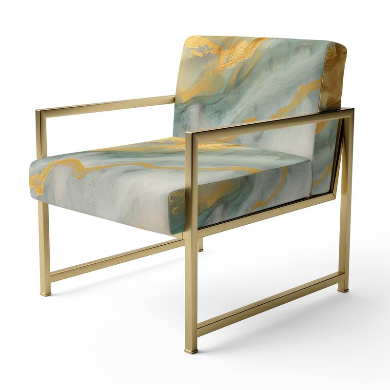 Designart "Coast Blue Sea Waves Watercolour" Upholstered Abstract Accent Chair - Modern Arm Chair For Bedroom