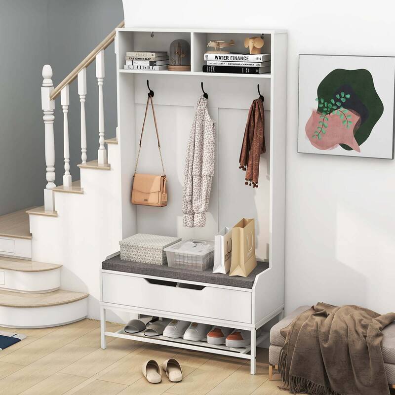 Costway 69" Tall Hall Tree with Seat Cushion Open Compartments Hooks - See Details