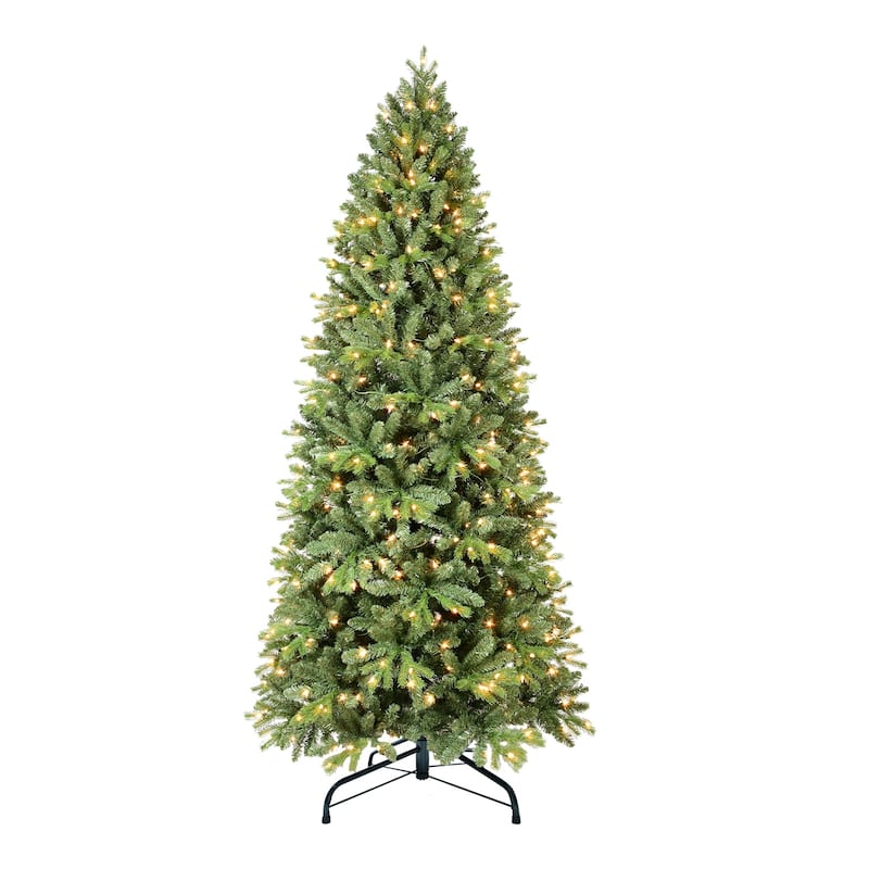 Pre-Lit Artificial Christmas Tree - Warm White LED Lights, PE/PVC Branches, Hinged Structure, Metal Stand - Green