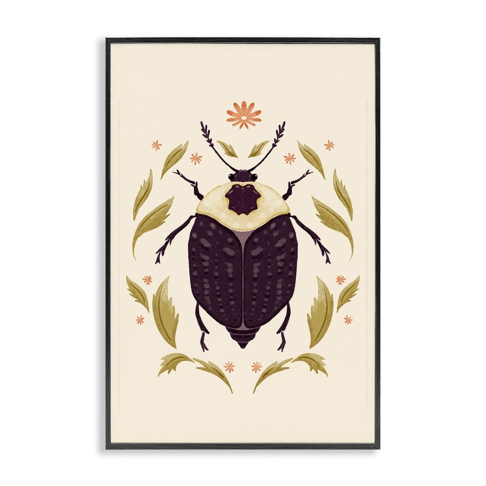 Stupell Black Beetle with Leaves Framed Giclee Art Design By Hannah Moren