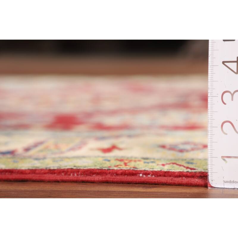 Red Kazak Oriental Area Rug Handmade Geometric Wool Carpet - 5'1" x 6'9"