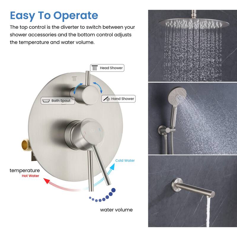 Pressure Balanced Ceiling Mounted 3-Function Shower System with Rough In Valve