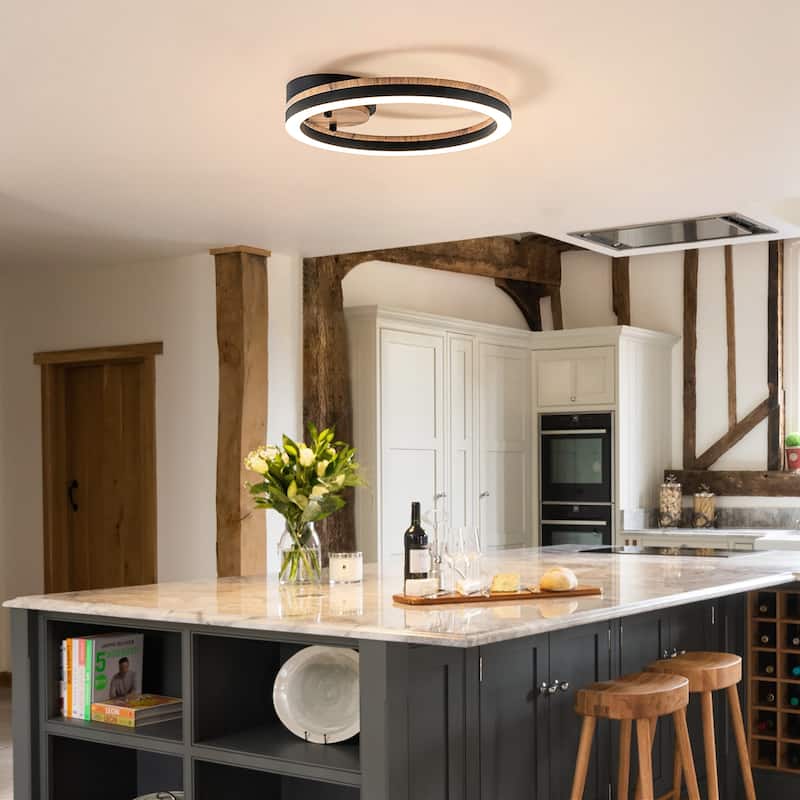 Modern Farmhouse 1-Light Wood LED Flush Mount Ceiling Light
