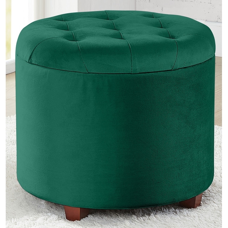 Donovan Tufted Round Storage Ottoman - Emerald Green