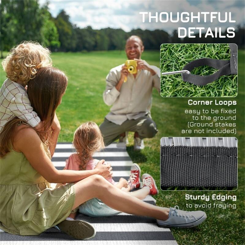 Waterproof Reversible Outdoor Rug with Carry Bag Foldable Picnic Blanket for Camping, RV Trips, Beach - 107.75" W x 143.75" L