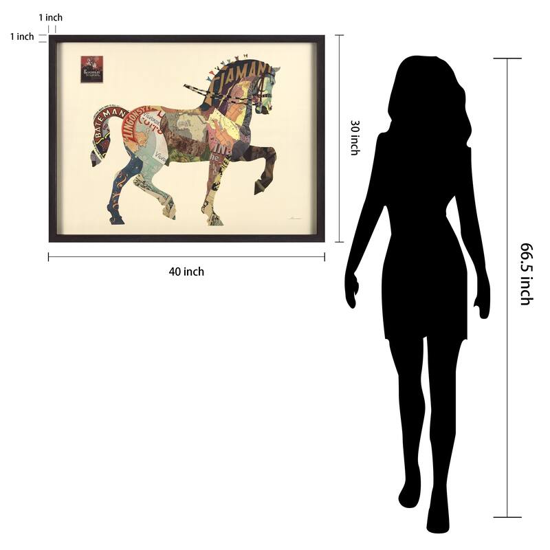 Empire Art "Carousel Horse" Alex Zeng's dimensional collage, under glass & a black shadow box frame