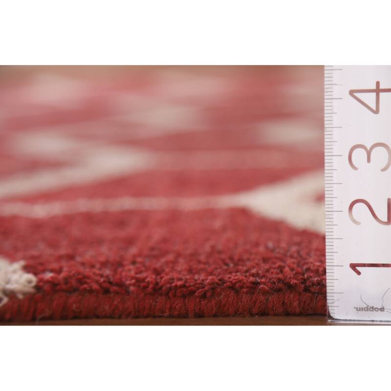 Hand Knotted Oriental 100% Wool Carpet Modern Chevron Red Gabbeh Area Rug - 7' 11'' X 5' 3''