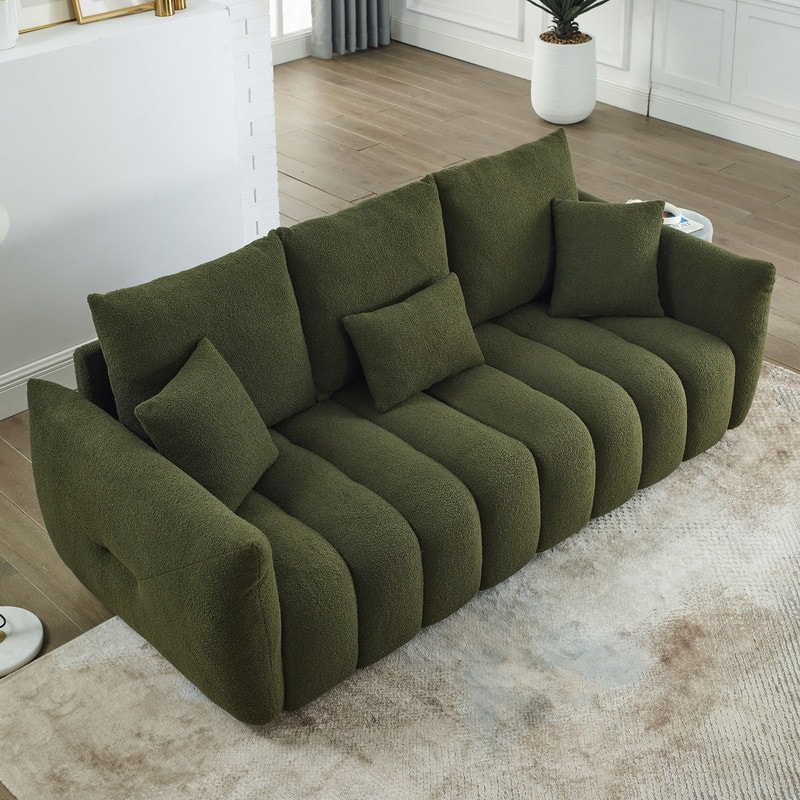 82" Plush Teddy Fabric Sofa with Solid Wood Frame