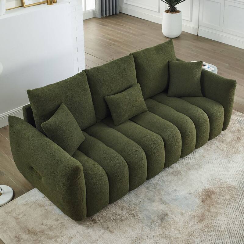 Oversized Upholstered Teddy Fabric Sofa with 3 Back Pillows and Cushions,Living Room Couch - Green