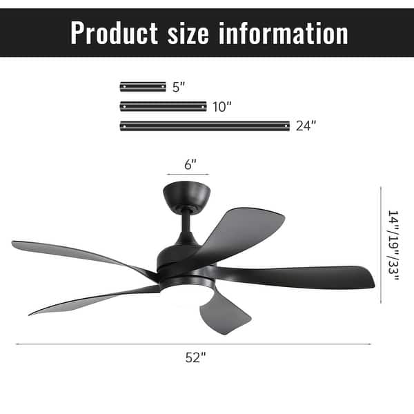 dimension image slide 0 of 8, 45 Inch / 52 Inch White Ceiling Fan with Dimmable LED Light and Remote, 6-Speed Reversible DC Motor, ABS Blades