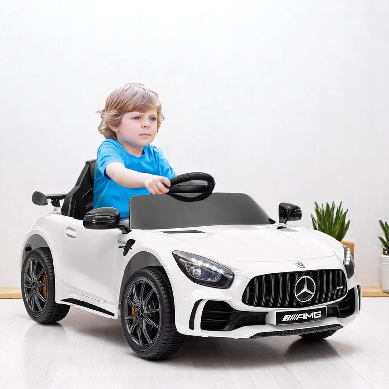 12V Licensed Mercedes-Benz AMG GTR Ride-On Car for Kids with Remote Control, Music, Lights - Electric Vehicle - White