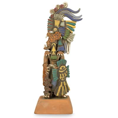 Handmade Jaguar Warrior (medium) Ceramic sculpture (Mexico) - 43 x 26 x 22