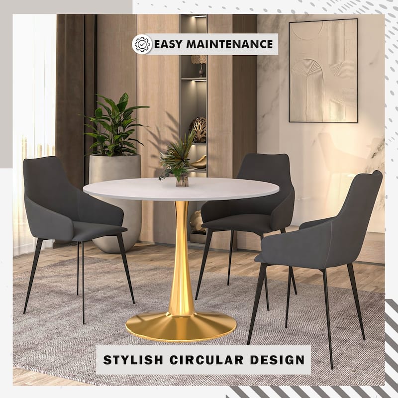 Bristol 40" Modern Round Dining Table with Accent Gold Steel Pedestal Base, Scratch-Resistant and Easy-Care