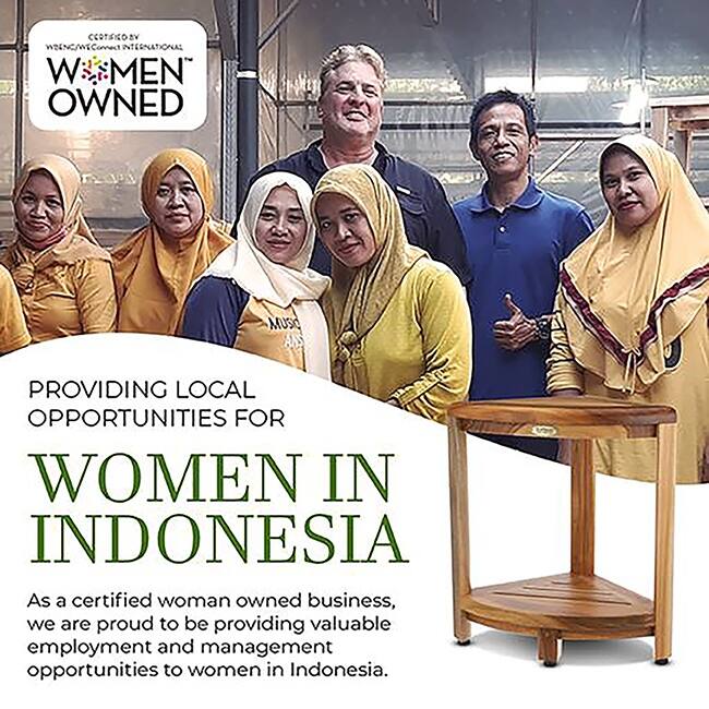 EcoDecors, Corner Teak Wood Shelf, Shower Shaving Footrest, Teak Stool