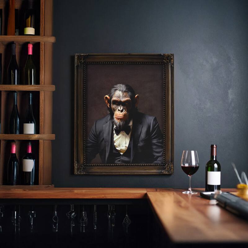 American Art Decor Old Wise Owl Ornate Framed Bar Wall Decor - 16.75" H x 13.75" L x 1" D - 13.5" x 16.5" - Gentleman Chimp
