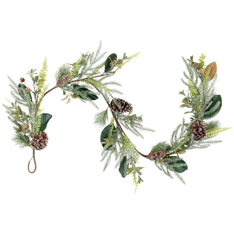Lightly Flocked Mixed Pine and Magnolia Artificial Christmas Garland - 5.75' x 8" - Unlit