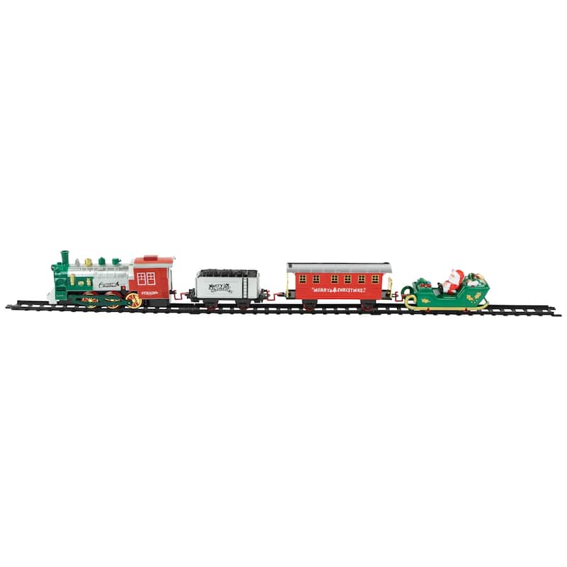 16 Pc Silver and Red Battery Operated Lighted and Animated Christmas Holiday Train Set with Sound - 9.25"
