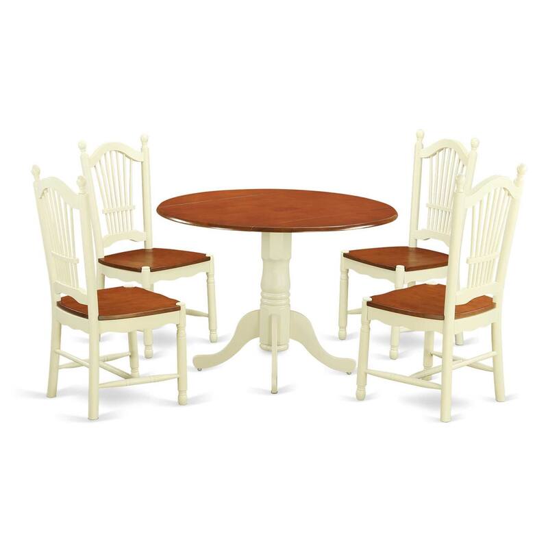 HomeStock 5-Piece Round Buttermilk and Cherry Finish Solid Wood Top Dining table with 4 Chairs