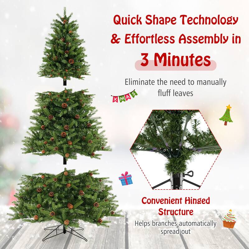 Gymax 7 FT Pre-Lit Xmas Tree 3-Minute-Setup Artificial Christmas Tree