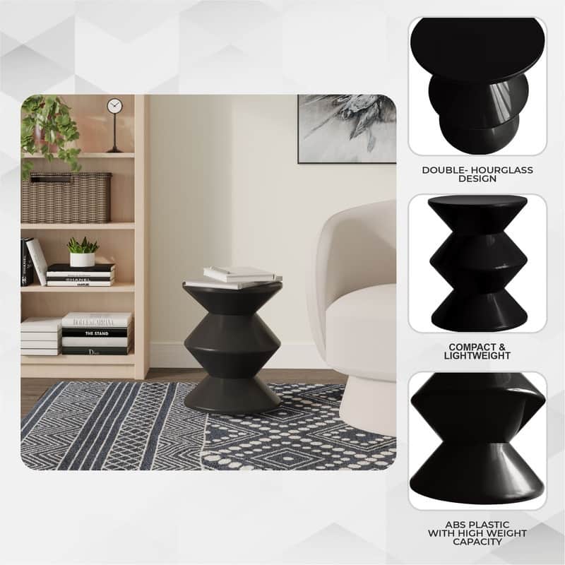 Round Side Table in ABS Plastic with Double-Hourglass Design End Table For Indoor and Outdoor