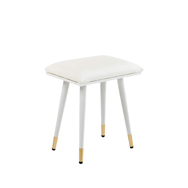 Modern Makeup Vanity Set with PU Cushioned Stool, Retractable Dressing Table Vanity Desk with Mirror, Light & Power Outlet