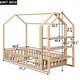 preview thumbnail 30 of 31, Modern Wood House Bed, with Fence and Detachable and Movable Storage Shelves