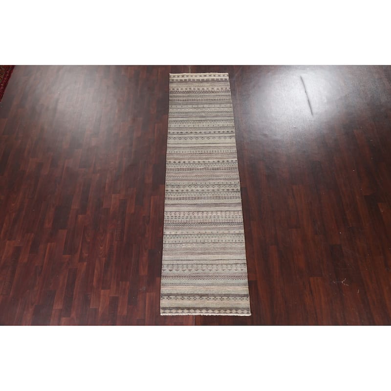 Contemporary Gabbeh Kashkoli Wool Runner Rug Handmade Oriental Carpet - 2'8" x 10'2"